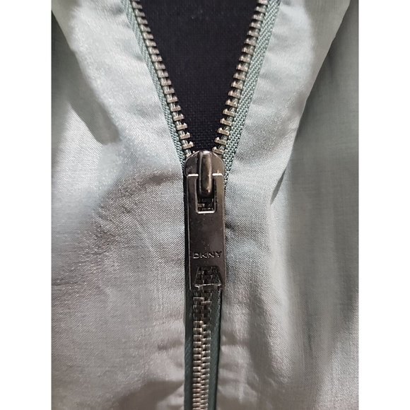 DKNY Womens Full Zip Jacket Size 10 3/4 Sleeve Green Ruffle Neck - Picture 2 of 6